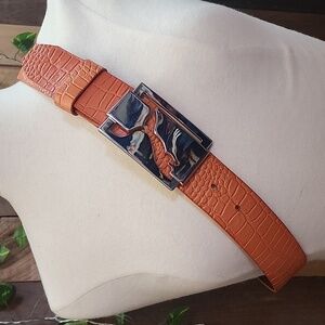 Puma Orange Snake Skin Collection  Leather Belt. Size L